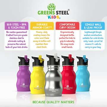 Kids Water Bottle with Straw & Handle - 12 oz Eco Friendly