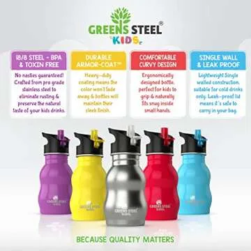 Kids Water Bottle with Straw & Handle - 12 oz Eco Friendly