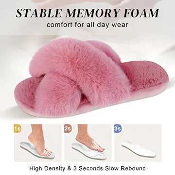 Parlovable Women's Fuzzy Slippers Comfy Cross Band House Shoes Memory Foam Open Toe Indoor Gifts for Ladies Pink 9-10