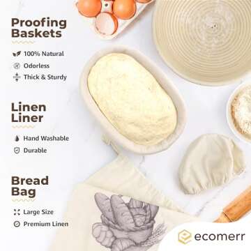 ECOMERR 9" Banneton Bread Proofing Basket Set of 2 - Sourdough Kit