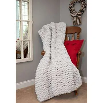 Large Grey Chunky Knit Blanket - (50 x 70) Machine Washable XL Chenille Blanket Super Soft Hand Knit Throw Blanket, Beautiful Home Decor Throw, Couch, Bed, Chair, Sofa, Gift - Light Gray