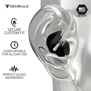 Decibullz Custom Moulded Security Two-Way Radio Surveillance Earpiece Set, Thermo-Fit Designed for Clear Acoustic Tube Radios | Model: +Awareness