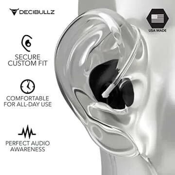 Decibullz Custom Moulded Security Two-Way Radio Surveillance Earpiece Set, Thermo-Fit Designed for Clear Acoustic Tube Radios | Model: +Awareness