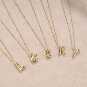 Ewrkbrㅤ Balloon Initial Necklaces for Women, Dainty Balloon Letter Pendant Necklace 14k Gold Plated Personalized Puffy Custom Name Necklace Cute Simple Initial Pendant Necklace Jewelry Gifts