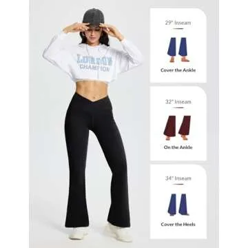 BALEAF Women's Yoga Pants with Pockets High Waisted Flare Leggings Casual Workout Wide Leg Pants Black 32" L