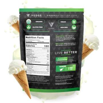 vedge Certified Organic Plant Protein Vanilla Ice Cream (20 Servings) - Plant-Based Vegan Protein Powder, USDA Organic, Gluten Free, Non Dairy Nutrition Plant Protein