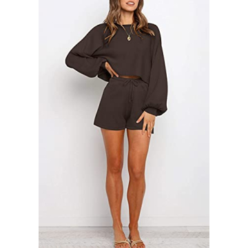 ZESICA Women's Knit Pullover Sweatsuit - Coffee, Medium