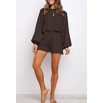 ZESICA Women's Knit Pullover Sweatsuit - Coffee, Medium