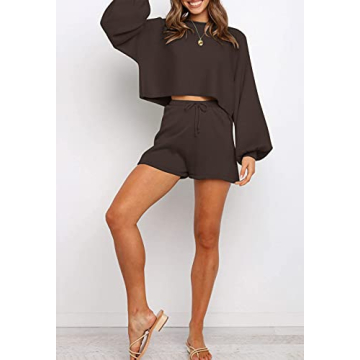 ZESICA Women's Knit Pullover Sweatsuit - Coffee, Medium