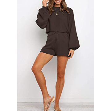 ZESICA Women's Knit Pullover Sweatsuit - Coffee, Medium