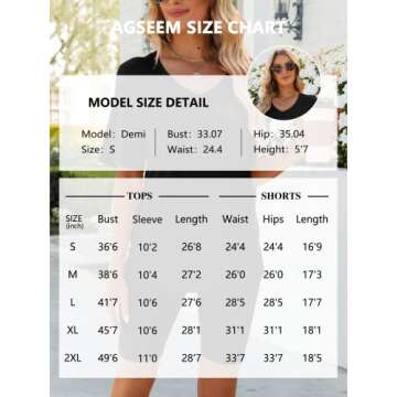 AGSEEM Two Piece Outfits For Women Summer V Neck T-Shirt Tops Biker Shorts Workout Sports Tracksuit