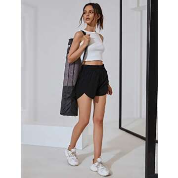 BMJL Women's Running Shorts Elastic High Waisted Shorts Pocket Sporty Workout Shorts Quick Dry Athletic Shorts Pants(L,Black)