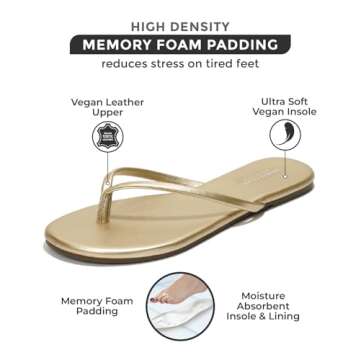 Project Cloud Flip flops for Women - Memory Foam Flats Slippers for Women 2025 - Vegan Leather Women Slippers & Womens Sandals Beach Essentials Slides for Women Footwear (Foundations, Gold, 8.5)