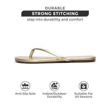 Project Cloud Flip flops for Women - Memory Foam Flats Slippers for Women 2025 - Vegan Leather Women Slippers & Womens Sandals Beach Essentials Slides for Women Footwear (Foundations, Gold, 8.5)