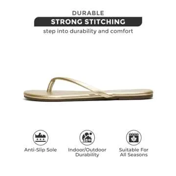 Project Cloud Flip flops for Women - Memory Foam Flats Slippers for Women 2025 - Vegan Leather Women Slippers & Womens Sandals Beach Essentials Slides for Women Footwear (Foundations, Gold, 8.5)