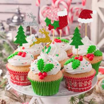 60 Glittery Christmas Cupcake Toppers for Holiday Parties