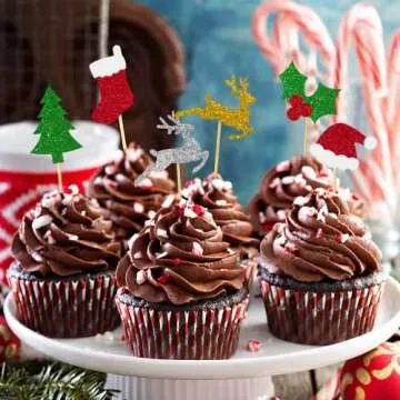 60Pcs Glitter Christmas Cupcake Toppers for Festive Fun