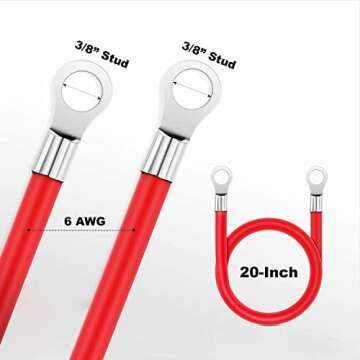 LDOPTO Heavy Duty 6 AWG 20-Inch Battery Cables for Car & Marine
