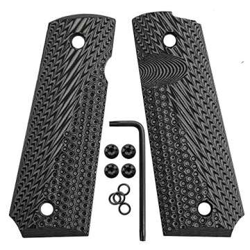 Cool Hand 1911 Full Size G10 Grips, Gun Grips Screws Included, Mag Release, Ambi Safety Cut, OPS Texture (Grey/Black)