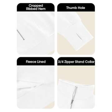 Fisoew Women's Stylish Half Zipper Cropped Sweatshirt White