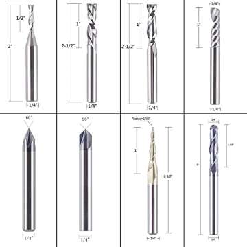 SpeTool 8Pcs Carbide CNC Router Bits Set 1/4 Inch Shank for Woodworking Detail Carving Trimming V Groove Engraving Slotting Mortise