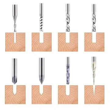 SpeTool 8Pcs Carbide CNC Router Bits Set 1/4 Inch Shank for Woodworking Detail Carving Trimming V Groove Engraving Slotting Mortise