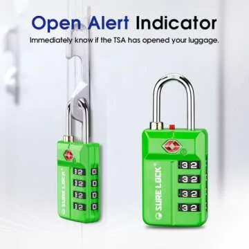 SURE LOCK TSA Approved Travel Luggage Locks, Open Alert Combination Lock for School Office & Gym Locker,Toolbox, Pelican Case,Easy Read Dials- 1, 2 & 4 Pack (1, Green 1 Pack)