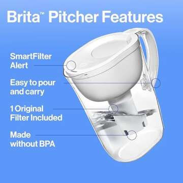 Brita Large Water Filter Pitcher for Clean Drinking Water, BPA-Free, 10-Cup Capacity
