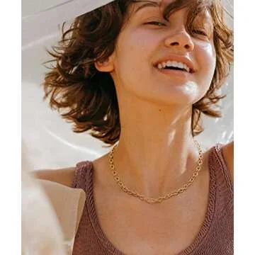 Aobei Pearl 18K Gold Paperclip Chain Choker Satellite Chain Biwa Pearl Pendant Necklace Dainty Jewelry for Women