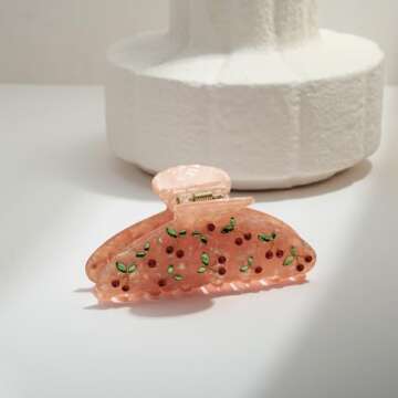 LILIE&WHITE Acrylic Pink Hair Clips For Women Cherry Hair Clip Claw Clips With The Rhinestone Pattern In Red Cherry Strong Hair Fix Hair Clips Accessories Fashion Hair Claw For Women