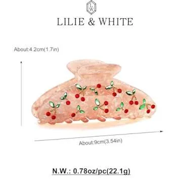 LILIE&WHITE Acrylic Pink Hair Clips For Women Cherry Hair Clip Claw Clips With The Rhinestone Pattern In Red Cherry Strong Hair Fix Hair Clips Accessories Fashion Hair Claw For Women