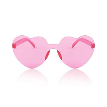 FEISEDY 2 Pack Rimless Heart Shaped Sunglasses Party Glasses Disco One Piece Transparent Trendy Love...