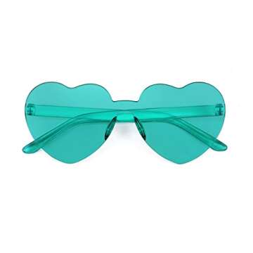 FEISEDY 2 Pack Rimless Heart Shaped Sunglasses Party Glasses Disco One Piece Transparent Trendy Love Glasses B2826-F2