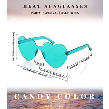 FEISEDY 2 Pack Rimless Heart Shaped Sunglasses Party Glasses Disco One Piece Transparent Trendy Love Glasses B2826-F2