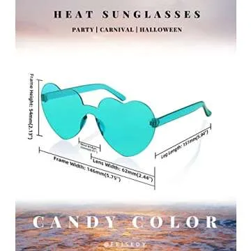 FEISEDY 2 Pack Rimless Heart Shaped Sunglasses Party Glasses Disco One Piece Transparent Trendy Love Glasses B2826-F2