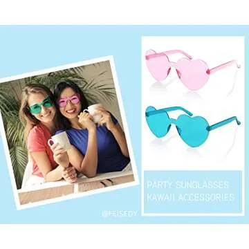 FEISEDY 2 Pack Rimless Heart Shaped Sunglasses Party Glasses Disco One Piece Transparent Trendy Love Glasses B2826-F2