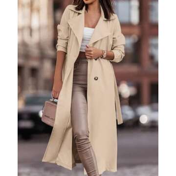 KIRUNDO Women's Trench Coat Long Double-Breasted Spring Fall Fashion 2024 Classic Lapel Slim Overcoat Outerwear With Belt(Beige, Large)