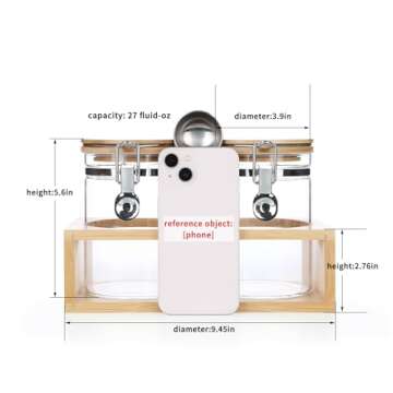 KKC HOME ACCENTS Air Tight Glass Coffee Sugar Jars with Locking Clamp Lids & Scoop for Coffee Grind,Brown Sugar, Loose Leaf Tea - 27 Fl oz