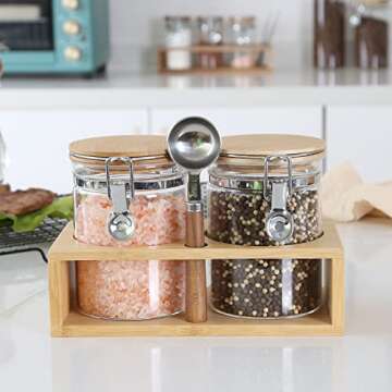 KKC HOME ACCENTS Air Tight Glass Coffee Sugar Jars with Locking Clamp Lids & Scoop for Coffee Grind,Brown Sugar, Loose Leaf Tea - 27 Fl oz