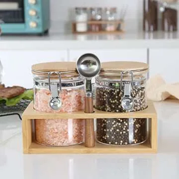 KKC HOME ACCENTS Air Tight Glass Coffee Sugar Jars with Locking Clamp Lids & Scoop for Coffee Grind,Brown Sugar, Loose Leaf Tea - 27 Fl oz