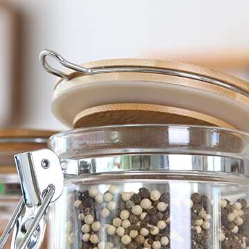 KKC HOME ACCENTS Air Tight Glass Coffee Sugar Jars with Locking Clamp Lids & Scoop for Coffee Grind,Brown Sugar, Loose Leaf Tea - 27 Fl oz