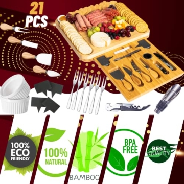 MLEEKO Bamboo Cheese Board Set for Entertaining