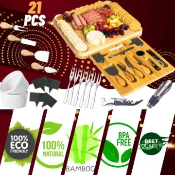 MLEEKO Bamboo Cheese Board Set for Entertaining
