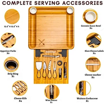 MLEEKO Bamboo Cheese Board Set for Entertaining