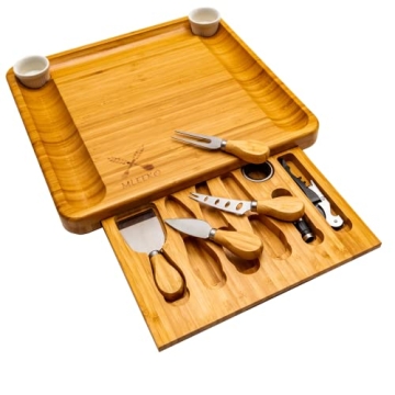 MLEEKO Bamboo Cheese Board Set for Entertaining