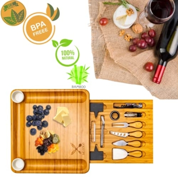 MLEEKO Bamboo Cheese Board Set for Entertaining