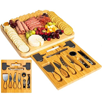 MLEEKO Bamboo Cheese Board Set for Entertaining