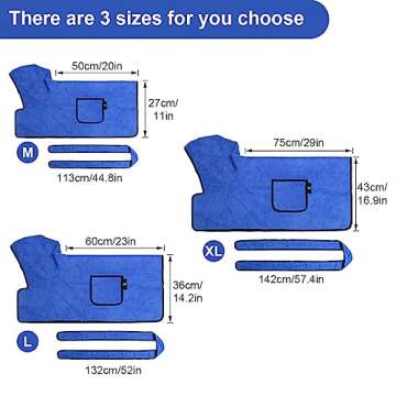 CoiTek Dog Bathrobe Towel with Double Pocket, Wearable Dog Towel Super Absorbent Fast Drying Pet Towel Soft Dog Bath Robe with Hat and Belt for Medium Large Dogs