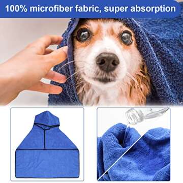 CoiTek Dog Bathrobe Towel with Double Pocket, Wearable Dog Towel Super Absorbent Fast Drying Pet Towel Soft Dog Bath Robe with Hat and Belt for Medium Large Dogs