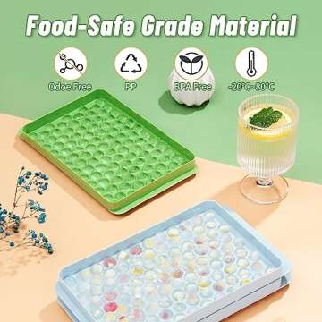 Ziofan Mini Ice Cube Tray with Lid and Bin, 104x4 Pcs Tiny Round Crushed Ice Trays for Freezer, Easy Release for Chilling Drinks, Coffee, Cocktail, Juice (Blue) 4 Pack